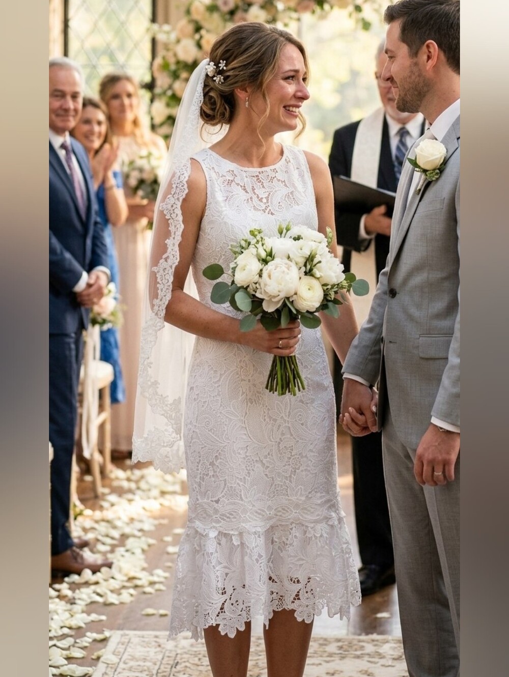 White House Black Market White Lace Sleeveless Bridal Dress